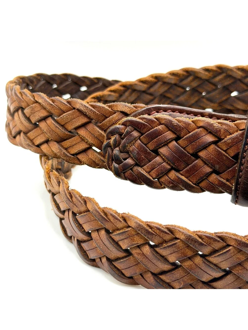 Vintage 90s Dark Brown Genuine Leather Woven Braided Belt